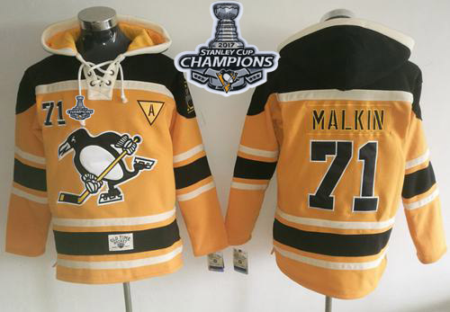 Penguins #71 Evgeni Malkin Gold Sawyer Hooded Sweatshirt Stanley Cup Finals Champions Stitched NHL Jersey